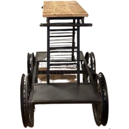 Homeroots 41 x 28 x 44 in. Rustic Black Rail Car Bar Cart 389228